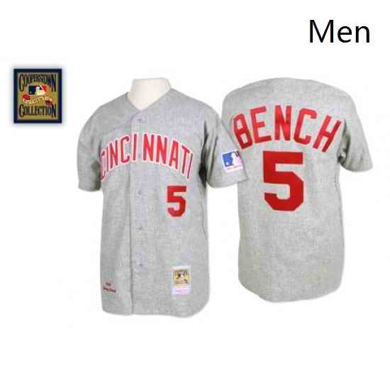 Mens Mitchell and Ness Cincinnati Reds 5 Johnny Bench Authentic Grey 1969 Throwback MLB Jersey